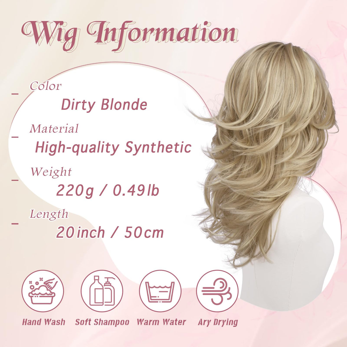 Haloo Layered Lace Front Wig with Curtain Bangs, 20 Inch Synthetic Hair