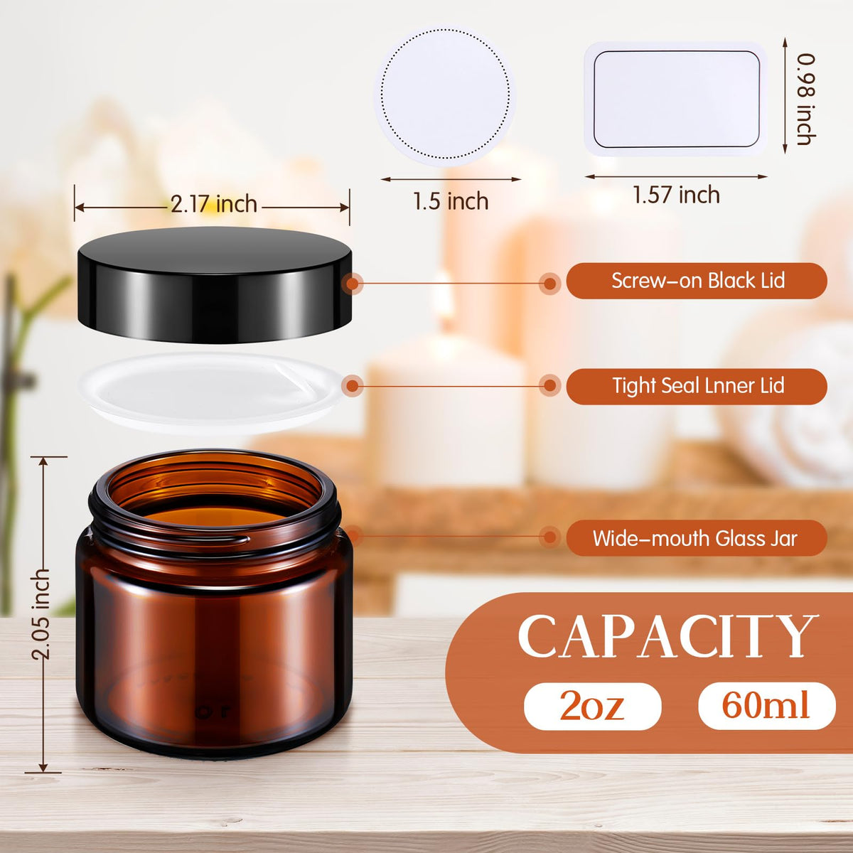 Layhit 2 oz Glass Jars with Airtight Lids