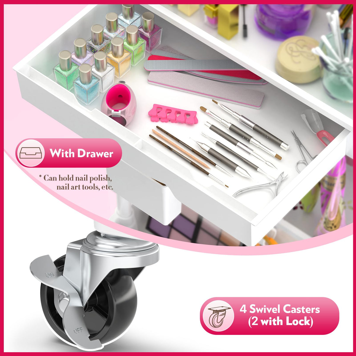 SUNALLY Rolling Makeup Cart Organizer with Drawer