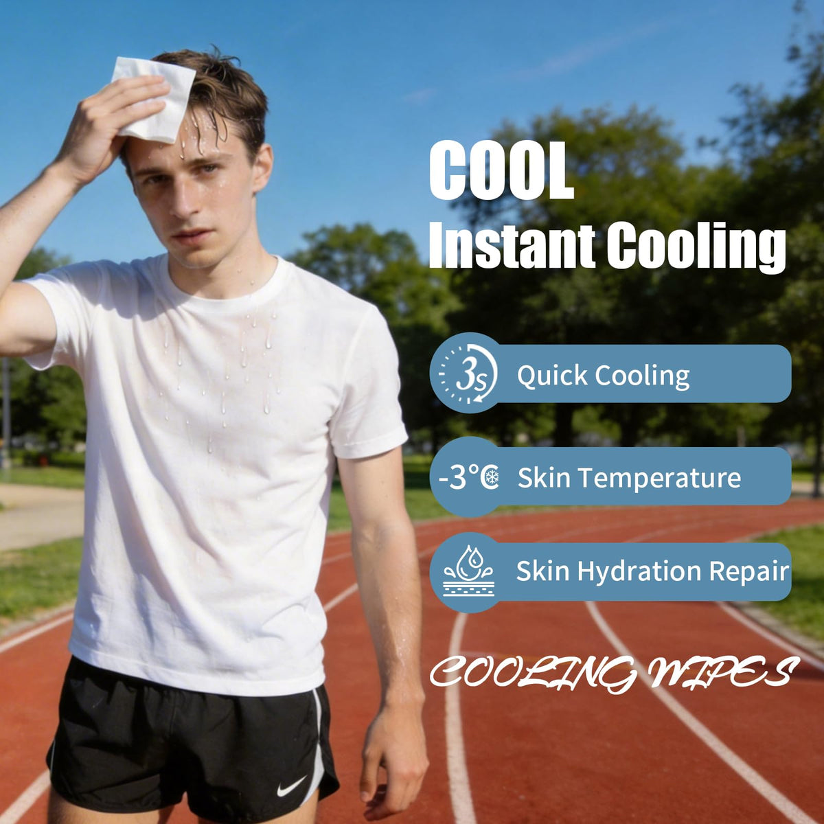 Mint Cooling Face & Body Wipes, Individually Wrapped No-Rinse Towels