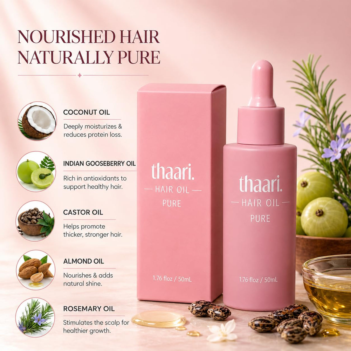 Hair Growth Oil Serum, 1.76 fl oz (50 ml), Nourishing Hair Care