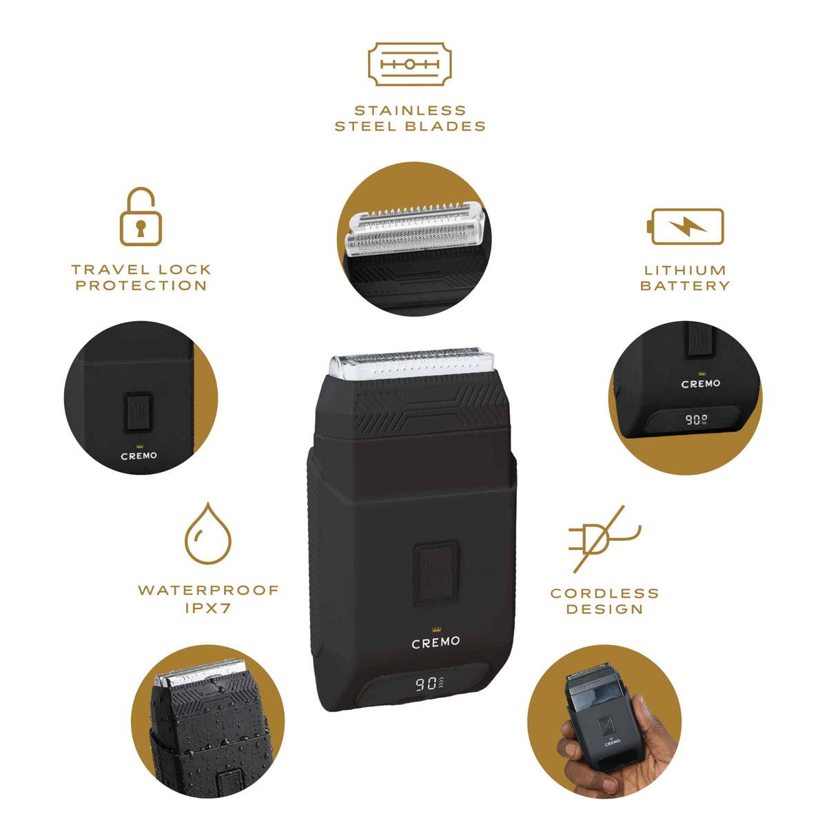 Cremo Travel Foil Shaver, Compact USB-C Wet/Dry Cordless Razor