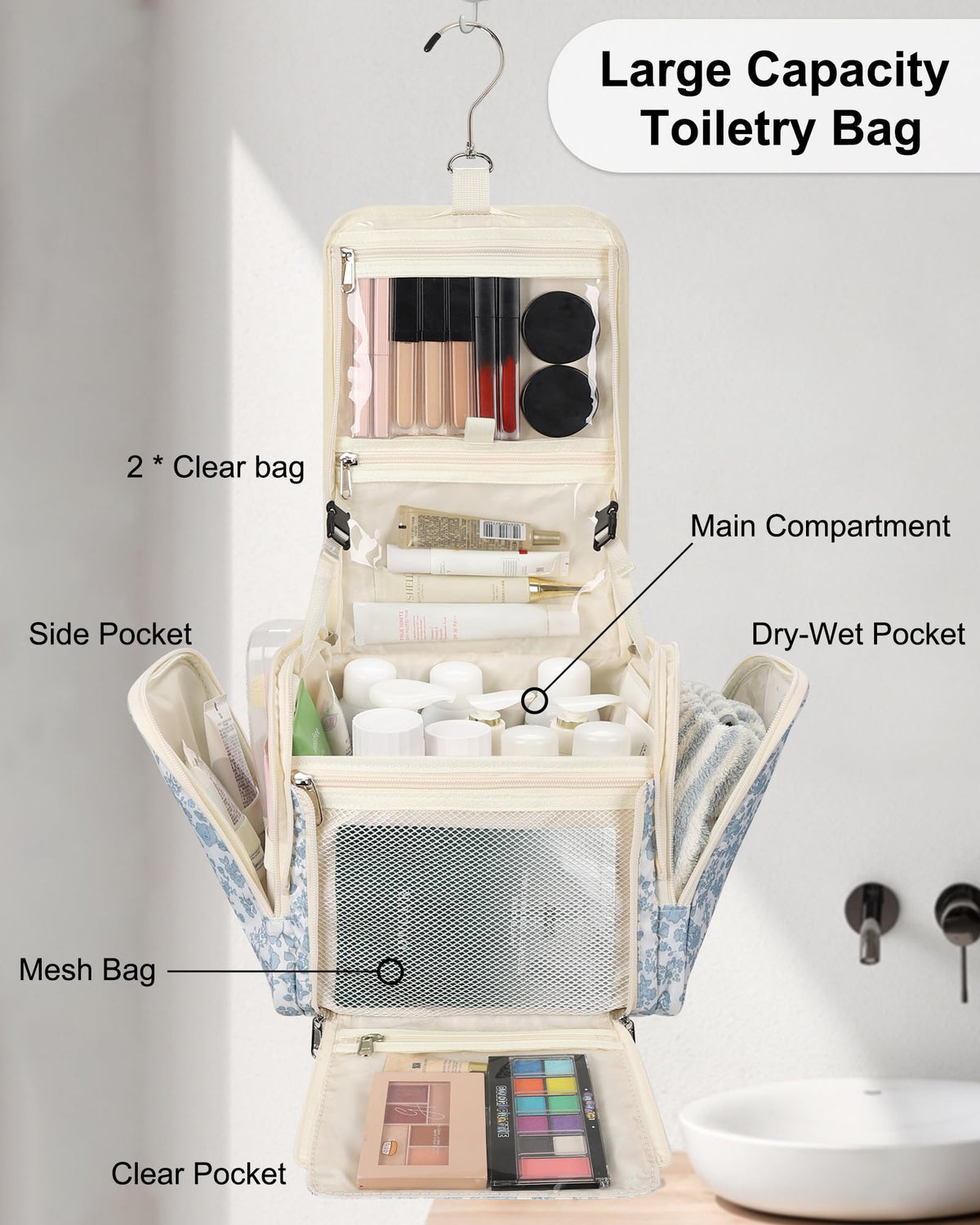 TANTO Large Hanging Toiletry Bag, Water-Resistant Travel Cosmetic Organizer