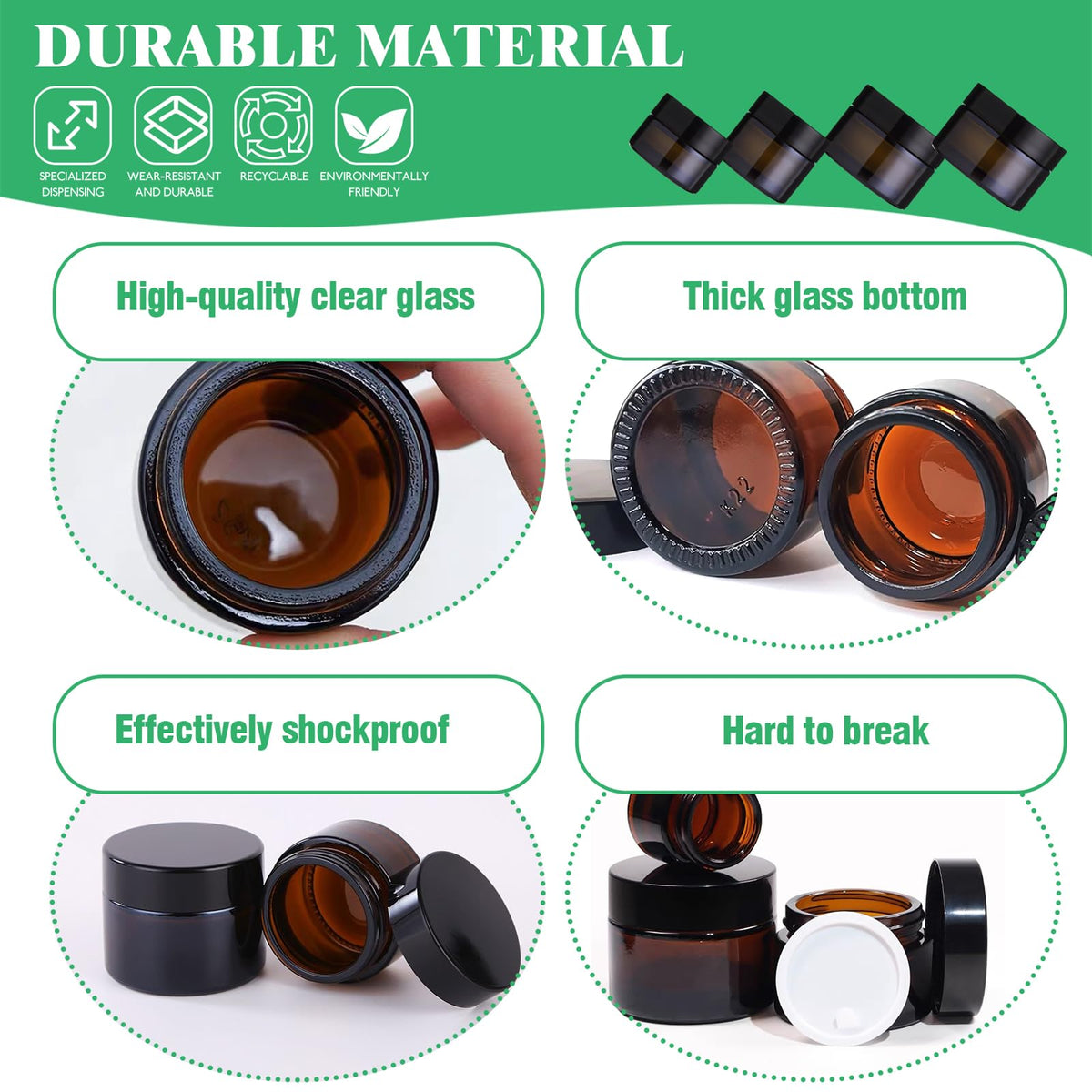 Amber Glass Cosmetic Jars with Lids