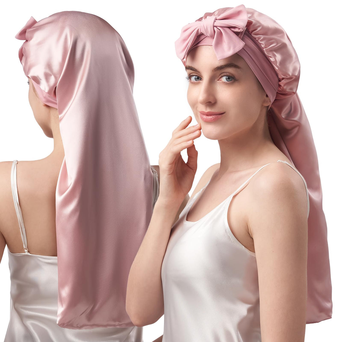 YFONG Double-Layered 100% Mulberry Silk Bonnet for Long Hair