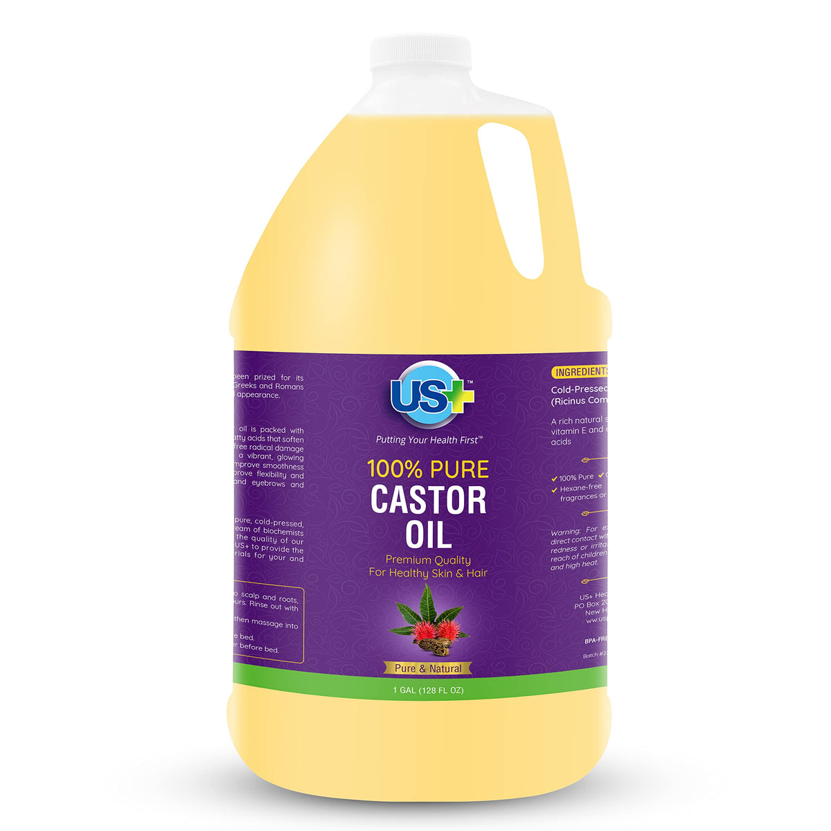 100% Pure Castor Oil - Cold-Pressed, Unrefined, USP Grade