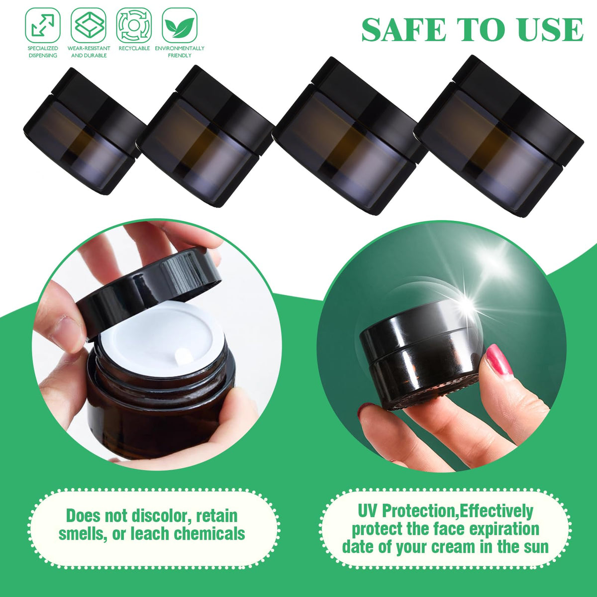 Amber Glass Cosmetic Jars with Lids