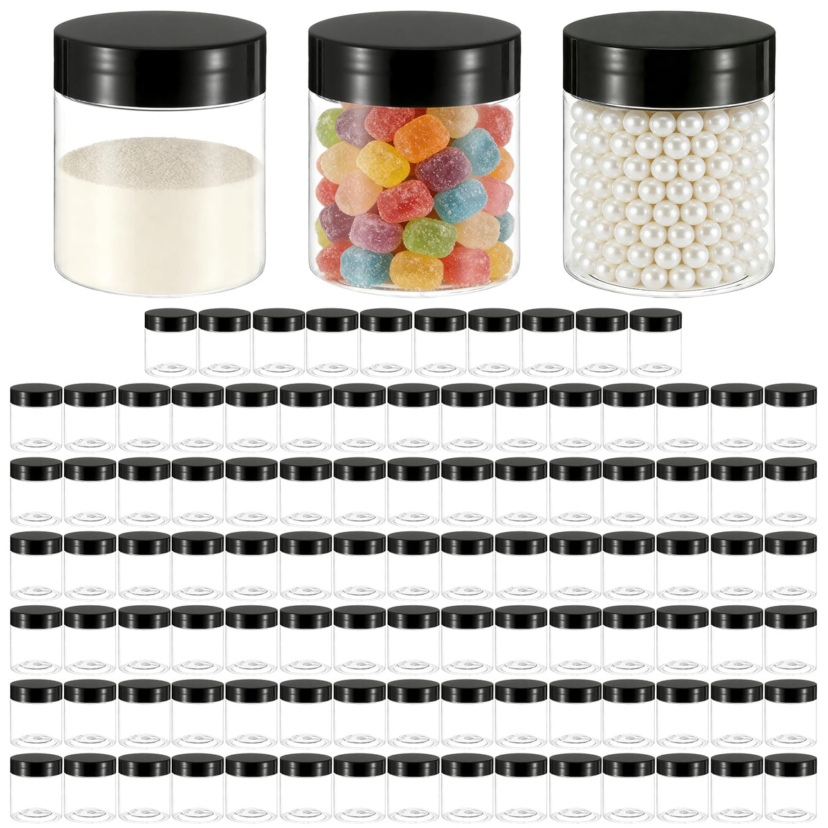 100 Pack 4 Oz Clear PET Cosmetic Jars with Black Lids