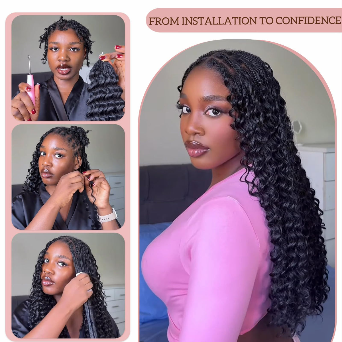 1B Pre-Separated Deep Wave Feather Crochet Hair, Knotless Synthetic Braids