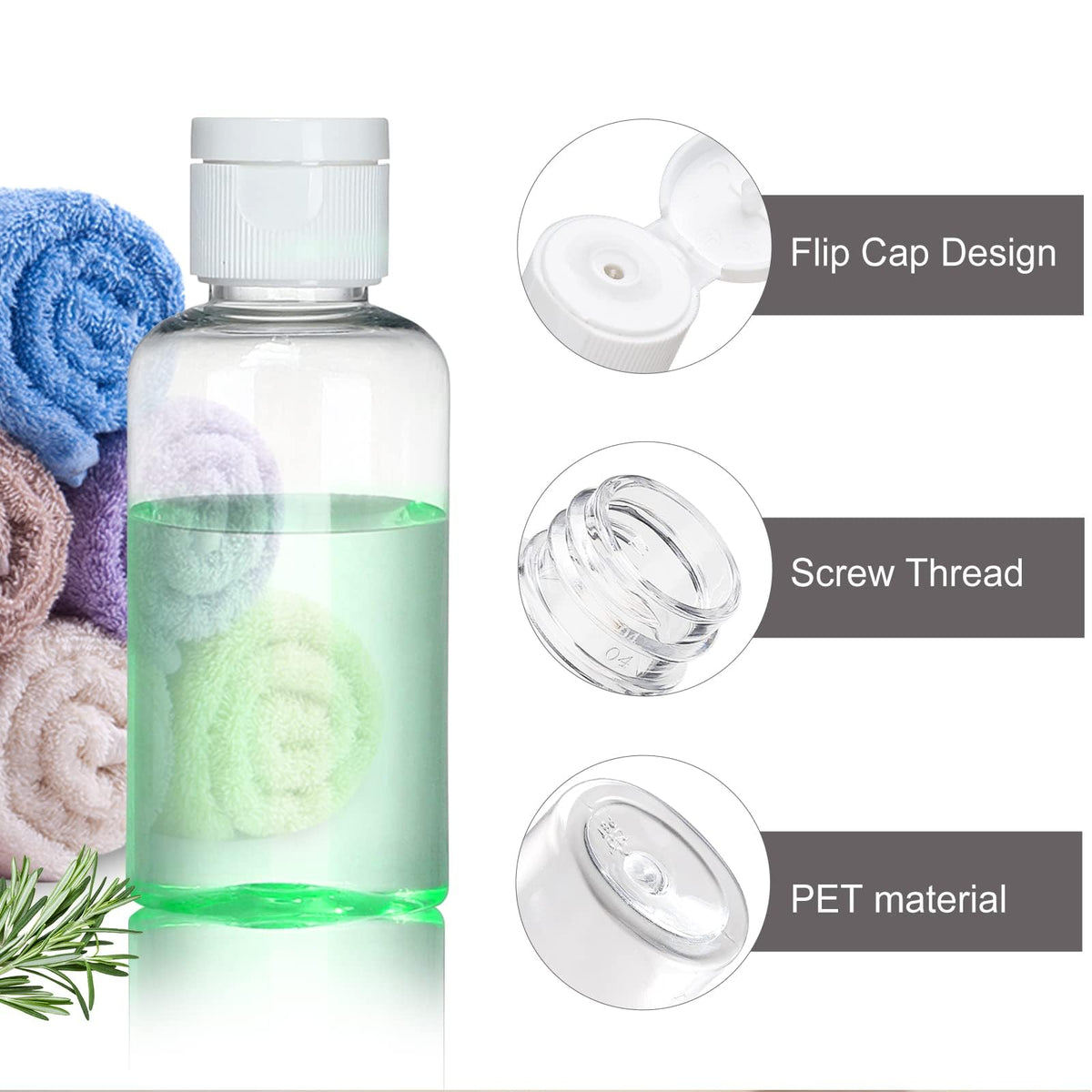 100 Pack 1.7 oz Clear Empty Squeeze Bottles with Flip Caps