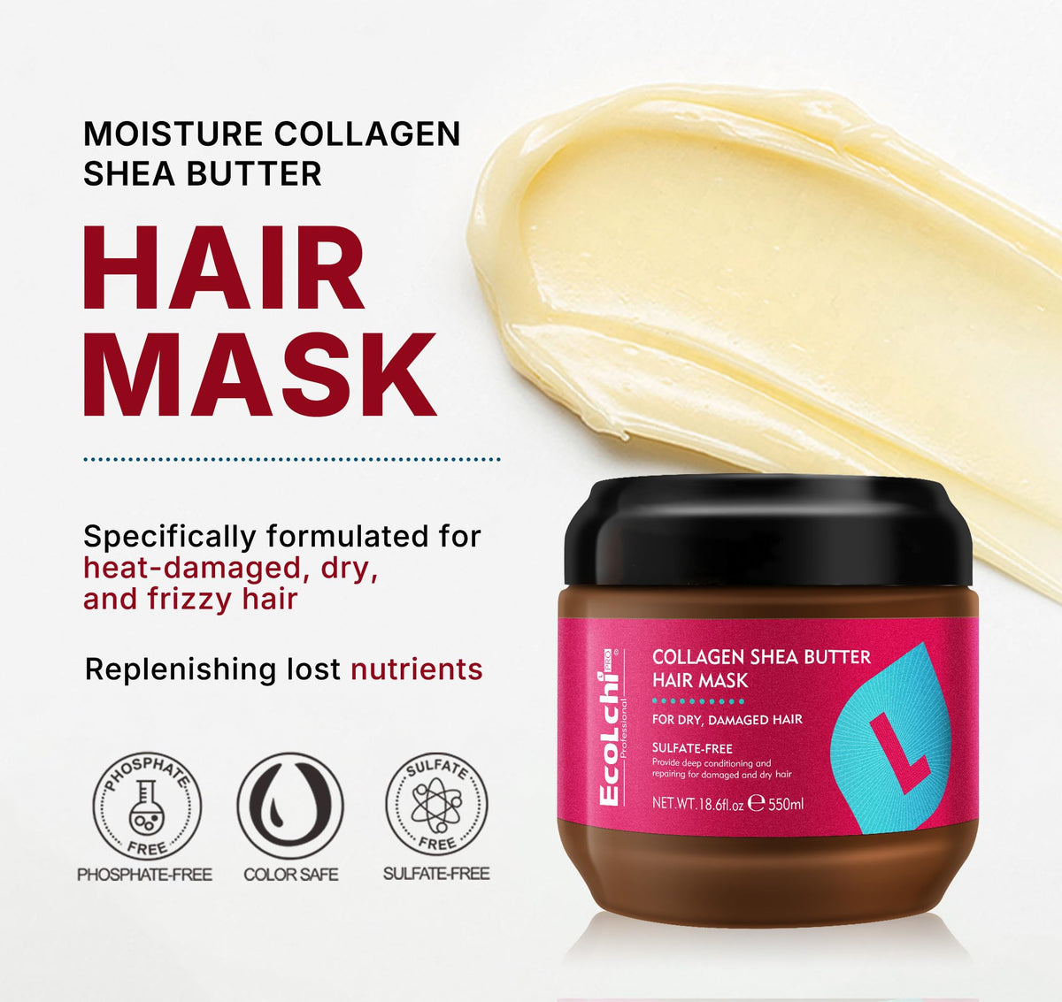 Ecolchi Collagen Shea Butter Hair Mask Deep Repair Conditioning Treatment