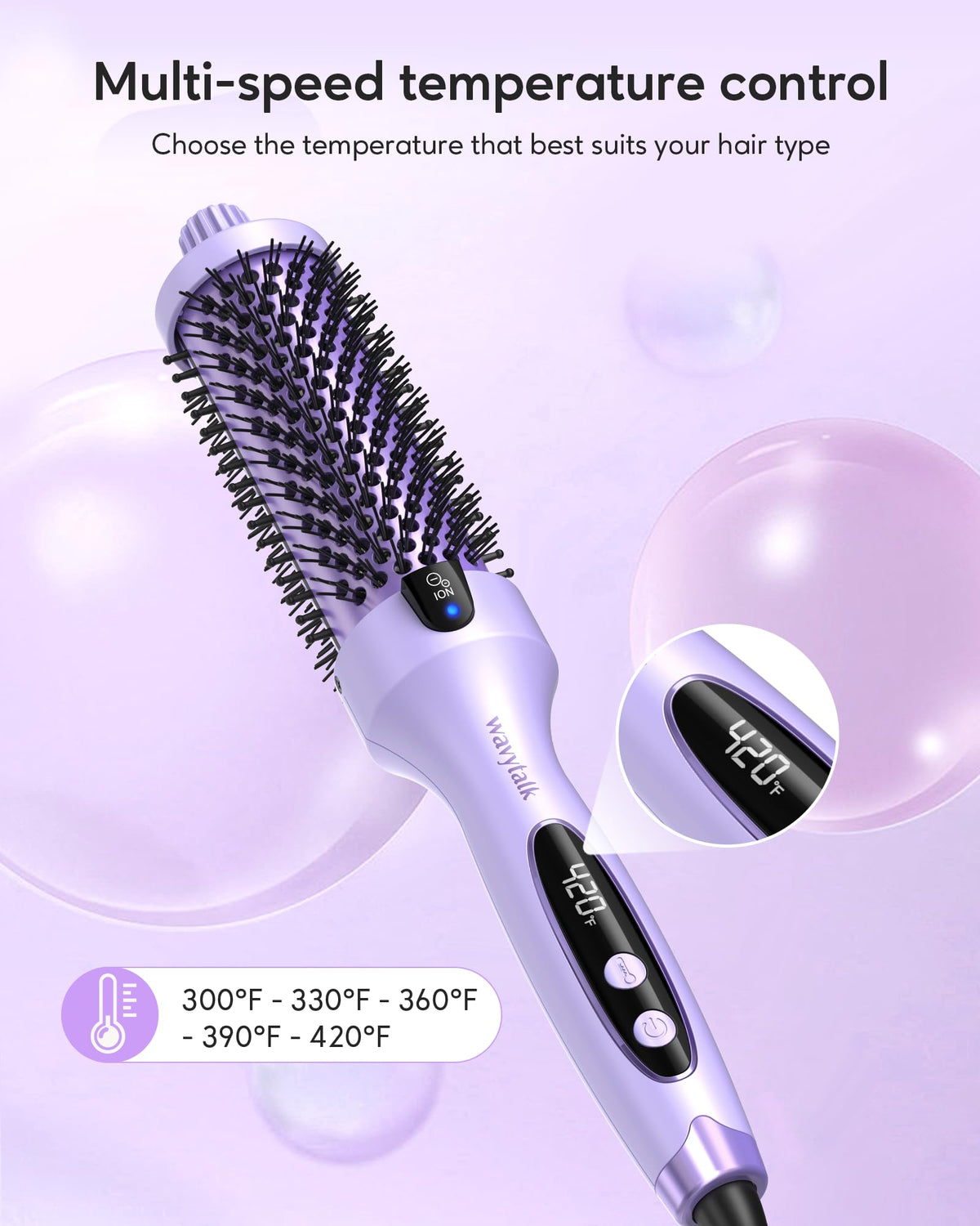 Wavytalk Thermal Brush, 1.5-Inch Heated Round Brush, Purple