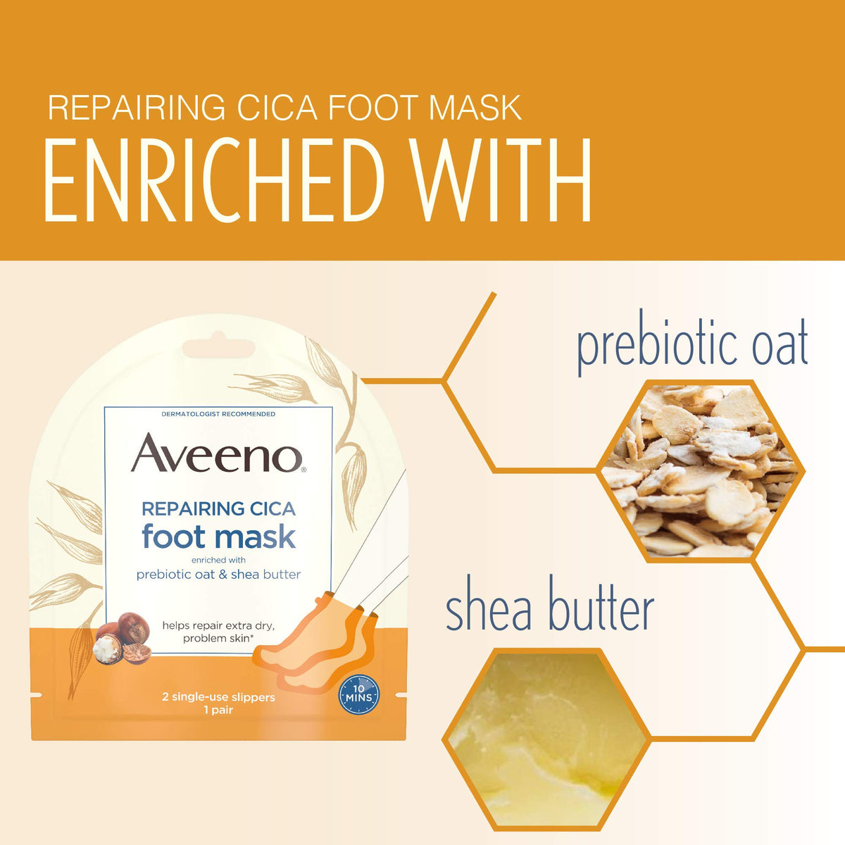 Aveeno Repairing CICA Foot Mask with Prebiotic Oat and Shea Butter