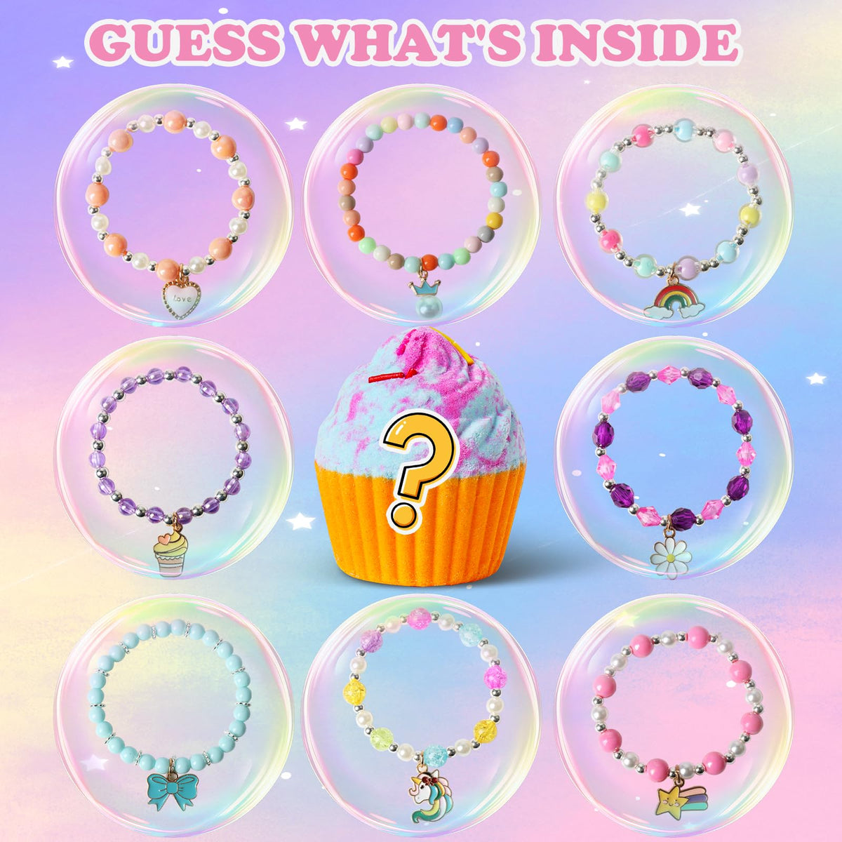 Kids Bath Bombs Gift Set with Surprise Bracelets, 8 Cupcake Bath Bombs
