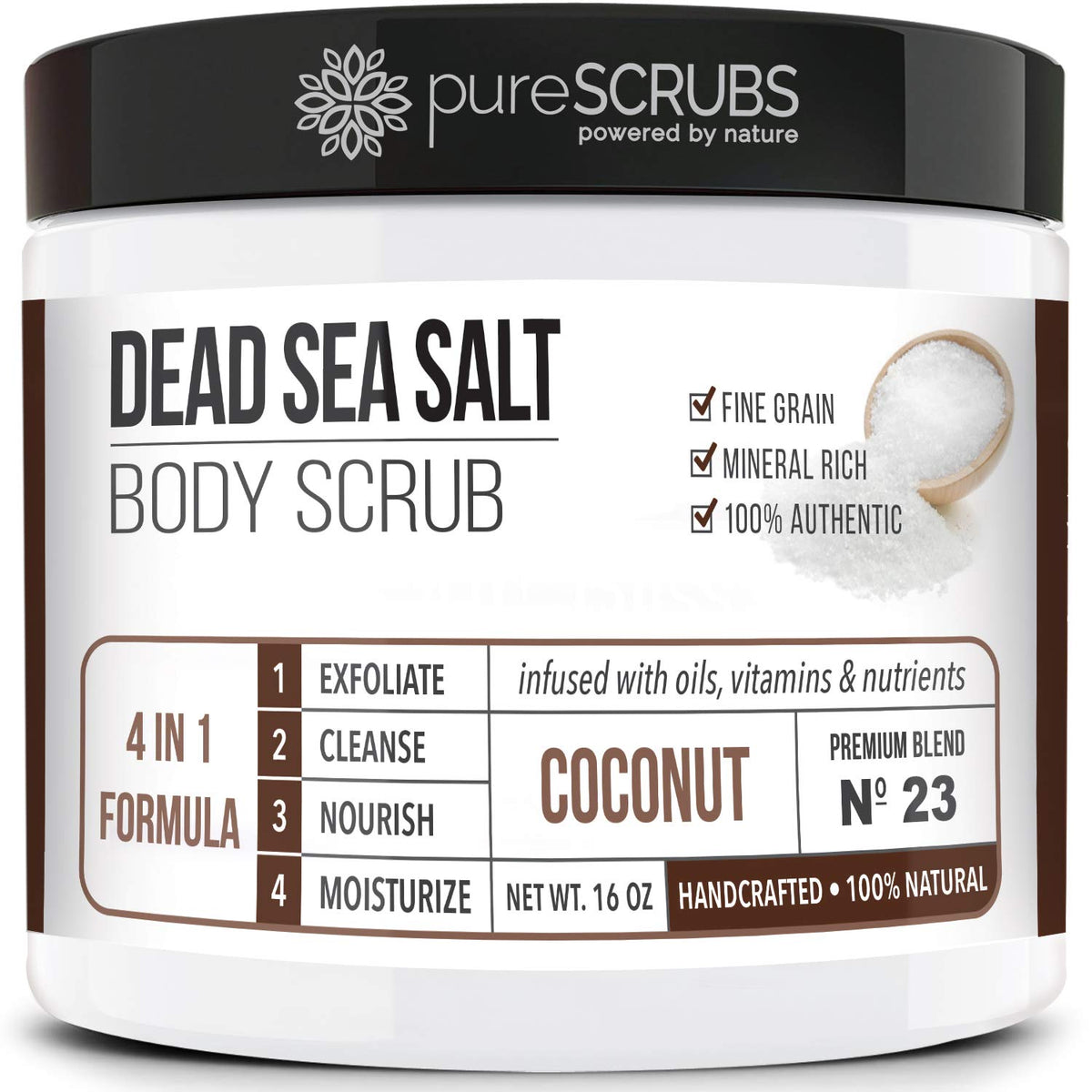 pureSCRUBS Premium Dead Sea Salt Body Scrub Set with Loofah, Soap & Spoon