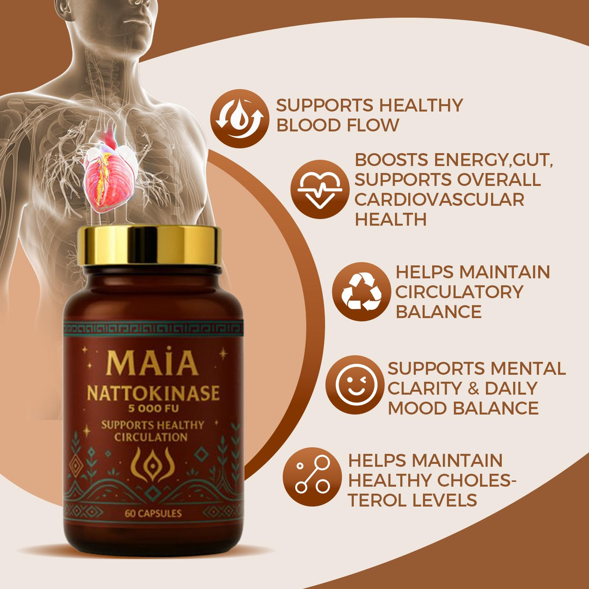 Maia Nattokinase Supplement 5000 FU with Vegetarian Capsules