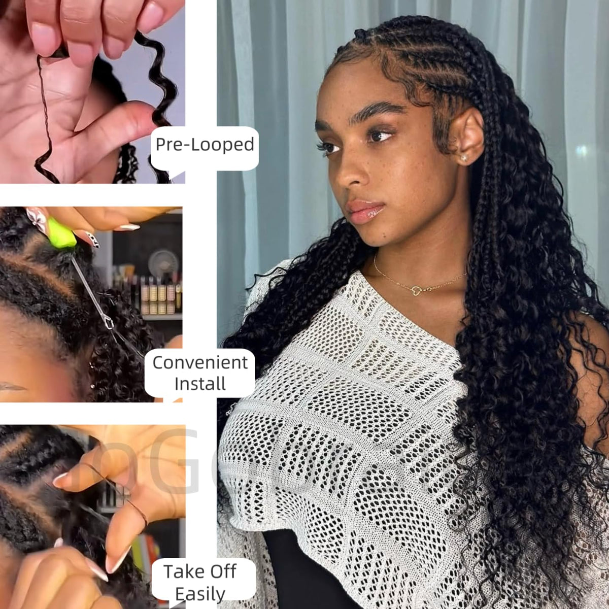 100% Human Hair Deep Wave Knotless Crochet Extensions
