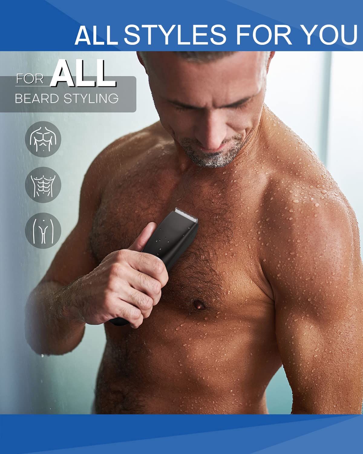 Men's Waterproof Wet & Dry Body Trimmer for Groin & Pubic Hair - Black