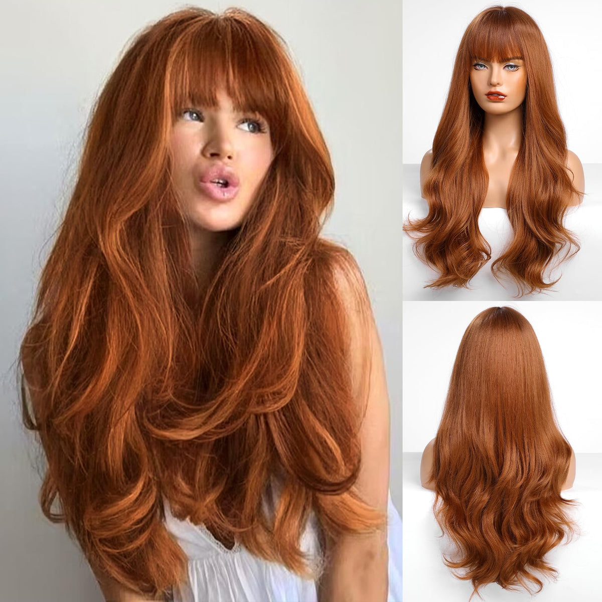 HAIRCUBE Long Wavy Synthetic Wig with Bangs for Women