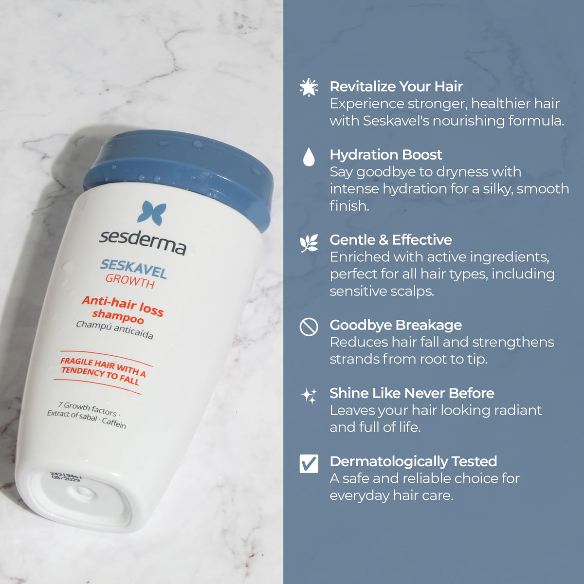 Sesderma SESKAVEL Anti-Hair Loss Shampoo with Growth Factors, 8.45 fl oz