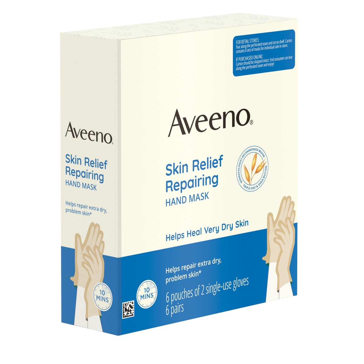 Aveeno Skin Relief Repairing Hand Mask, Fragrance Free, 6 Pairs