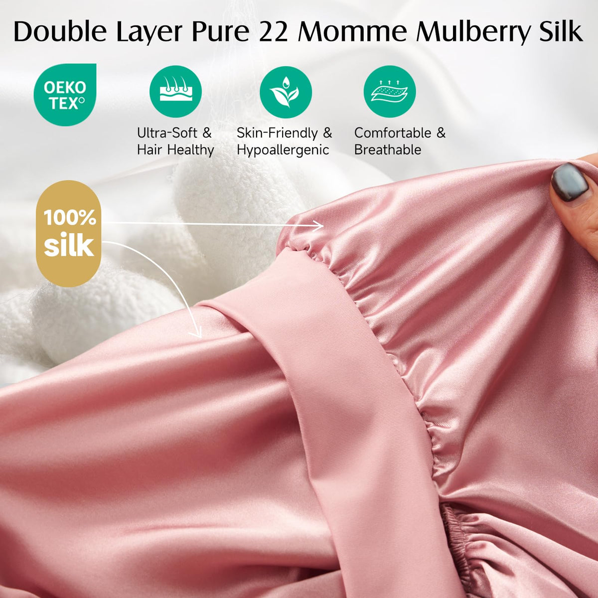 YFONG Double-Layered 100% Mulberry Silk Bonnet for Long Hair