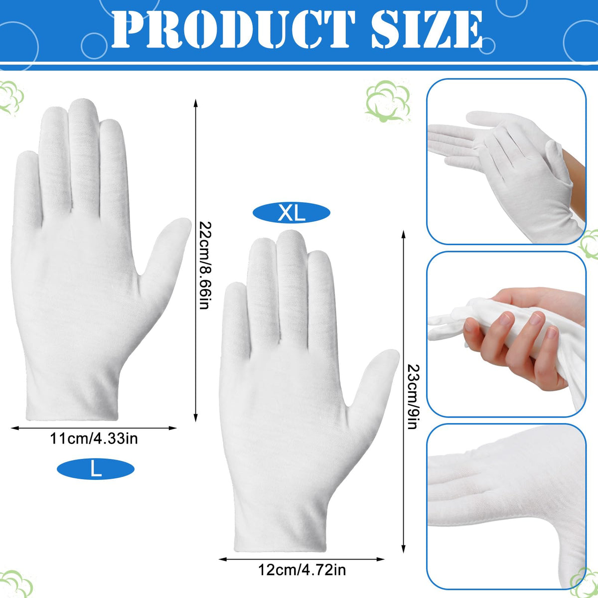 Funtery 240-Piece White Cotton Stretchy Work and Inspection Gloves