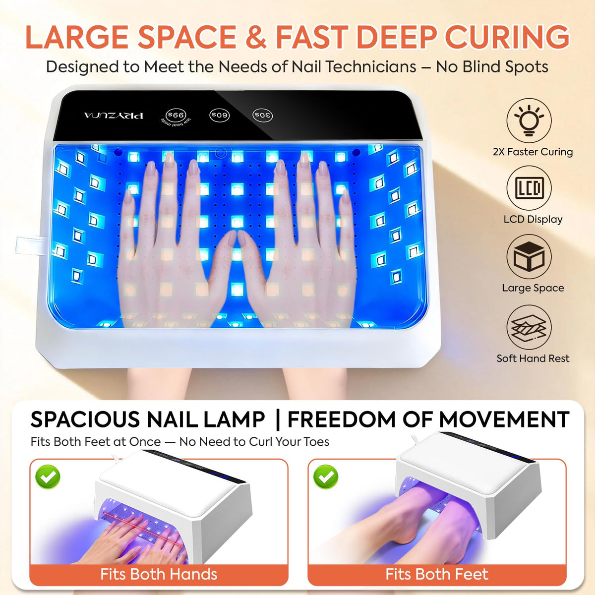 120W UV LED Nail Lamp with 69 Beads, Auto Sensor, 3 Timers