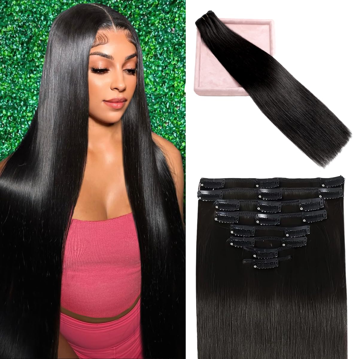100% Remy Human Hair Clip-In Extensions, Straight Double-Weft
