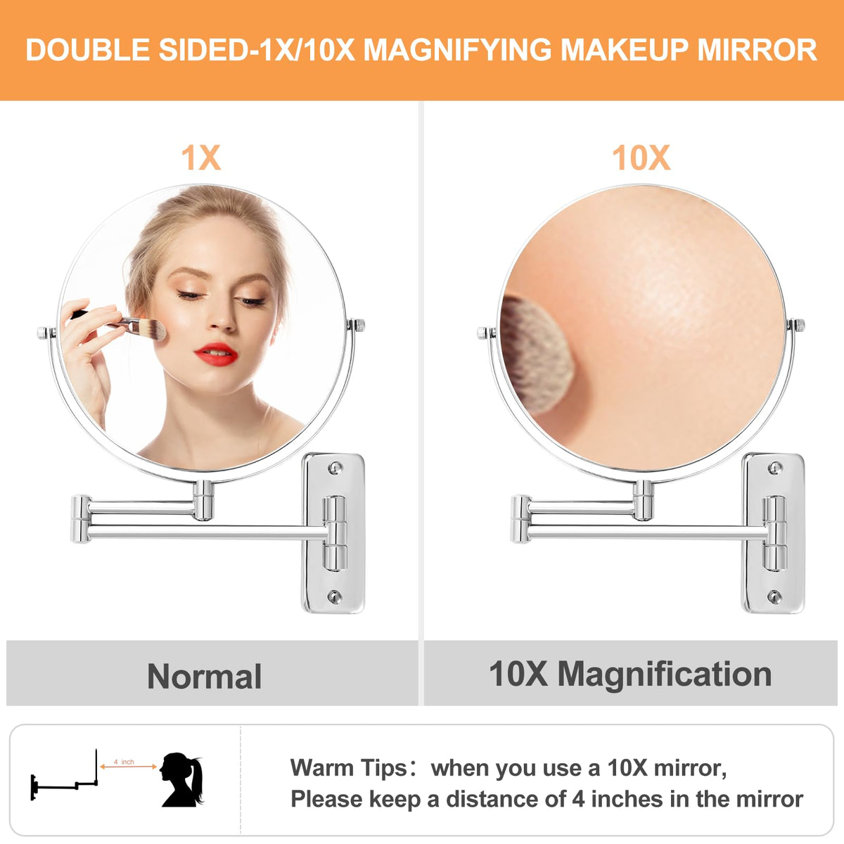 Wall Mounted Double-Sided Magnifying Makeup Mirror with Swivel Arm