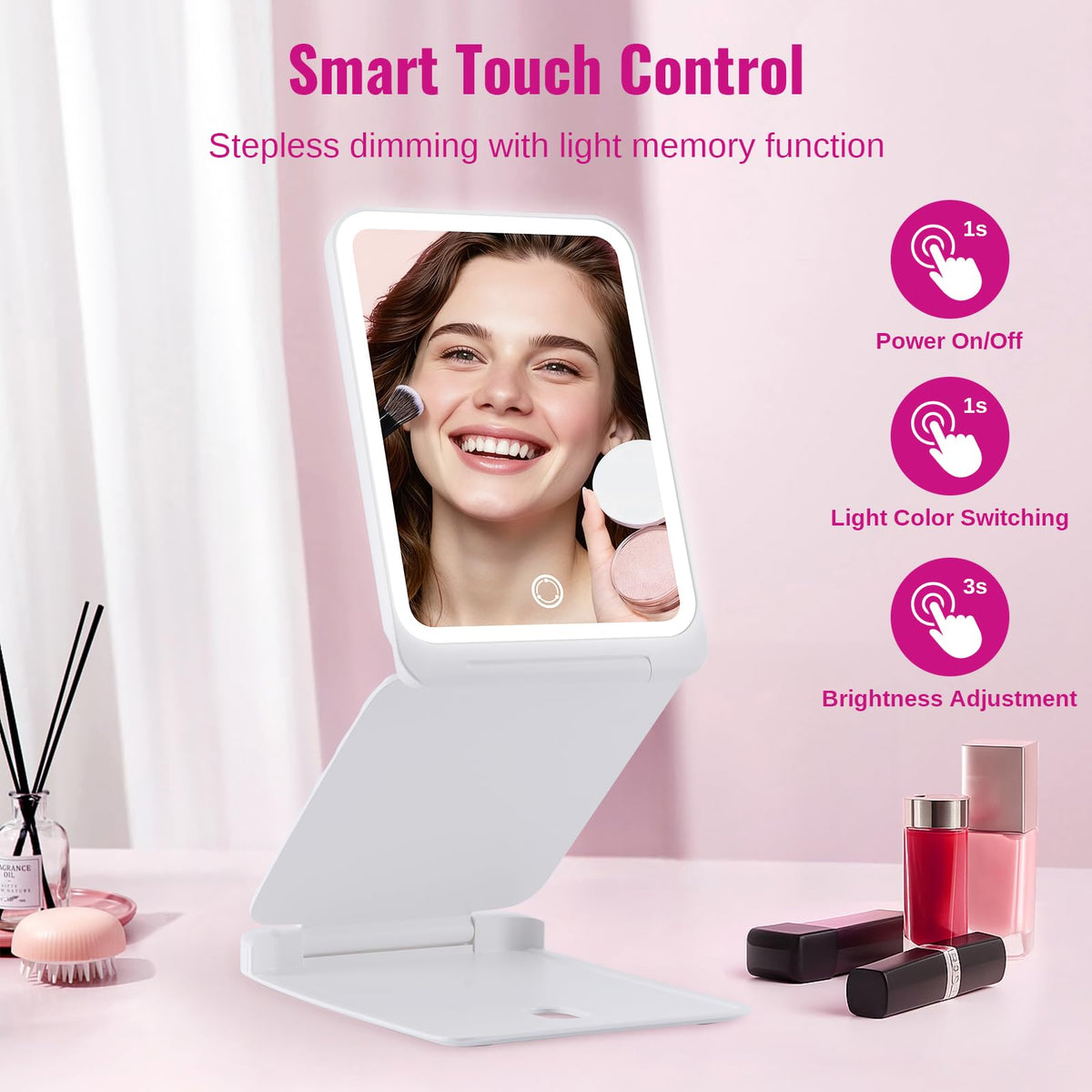 EASEHOLD Lighted Travel Makeup Mirror with LED Lights and Magnification