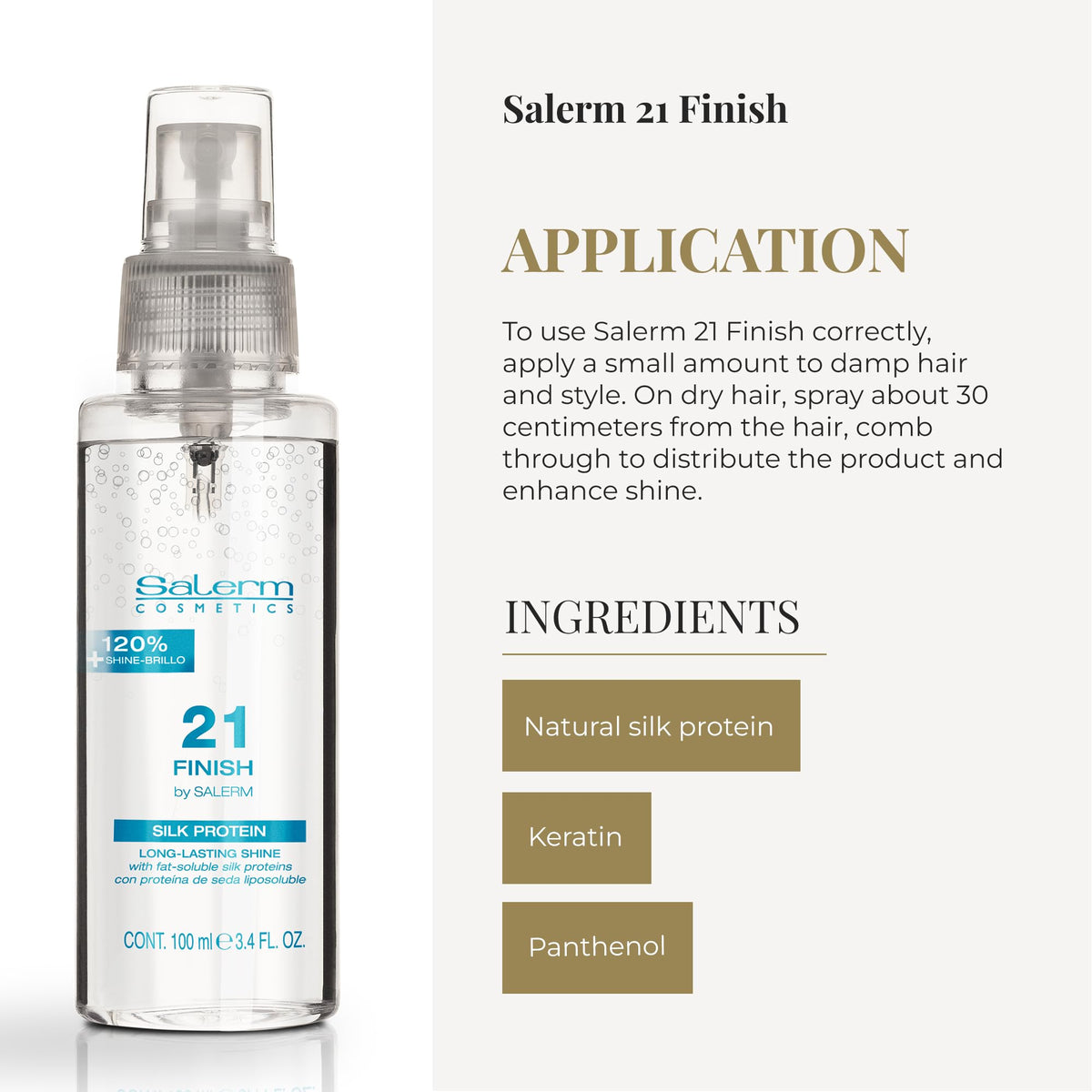 Salerm 21 Finish Illuminating Hair Spray with Silk Proteins, 100 ml