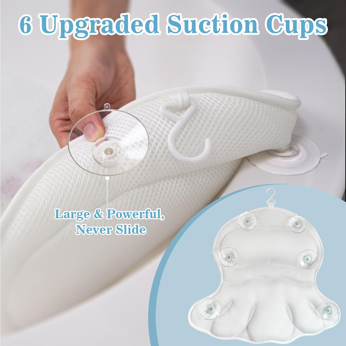 Luxury Bathtub Pillow with 4D Air-Mesh and Suction Cups