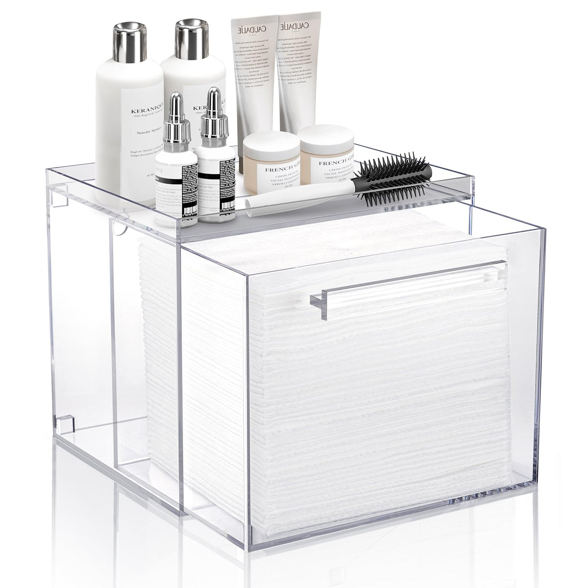 Acrylic Disposable Facial Towel Holder, Wall-Mounted Storage Box with Drawer