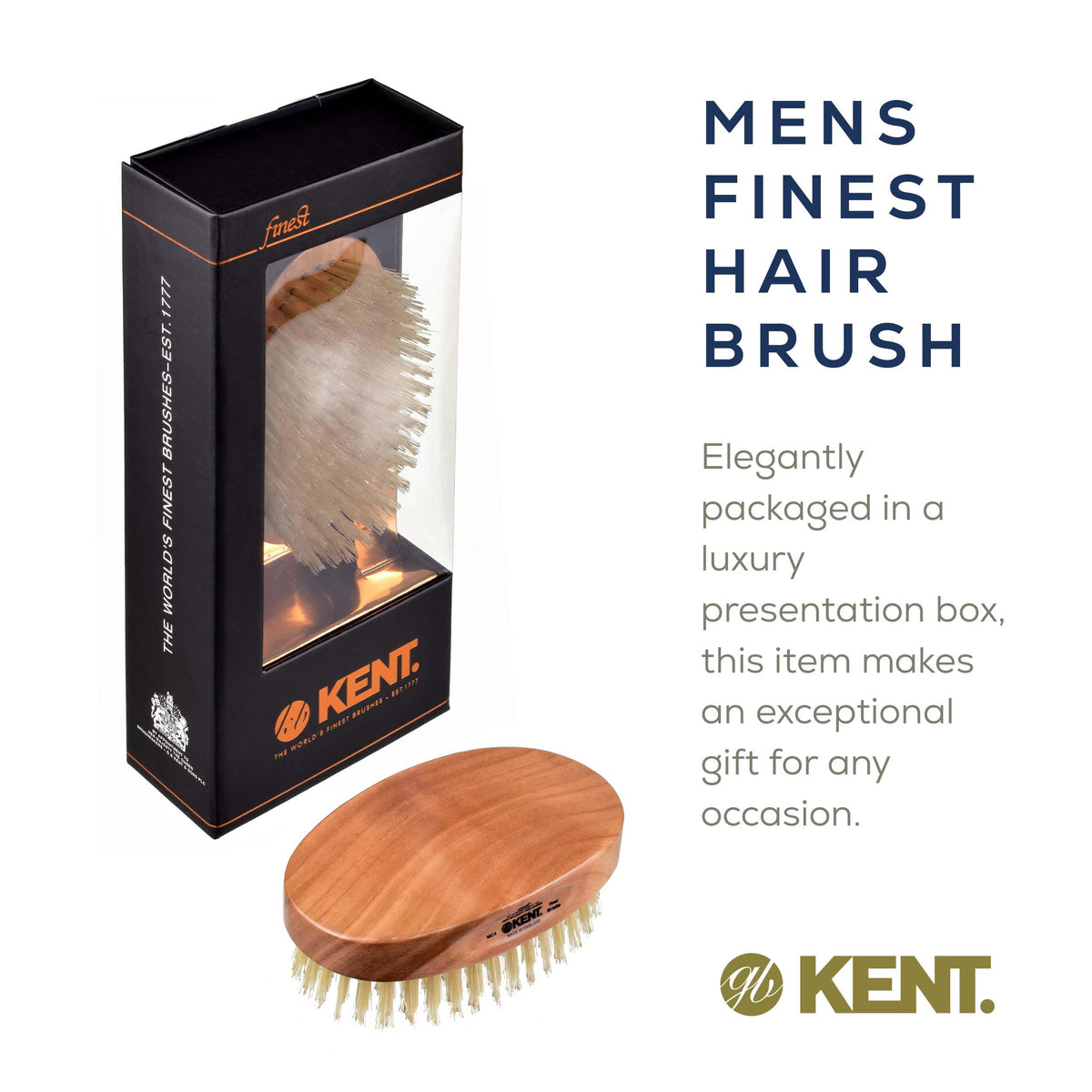 Kent MC4 Men's Boar Bristle Hair and Beard Brush Kit with Brush Cleaner