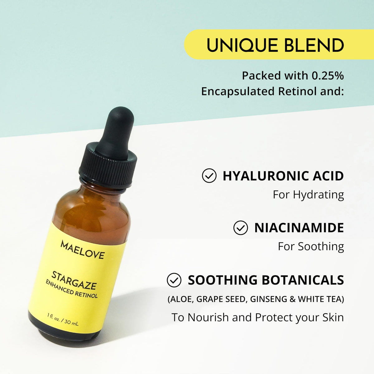 MAELOVE Stargaze Enhanced Retinol Serum, 0.25% Time-Released Retinol, 1 Fl Oz