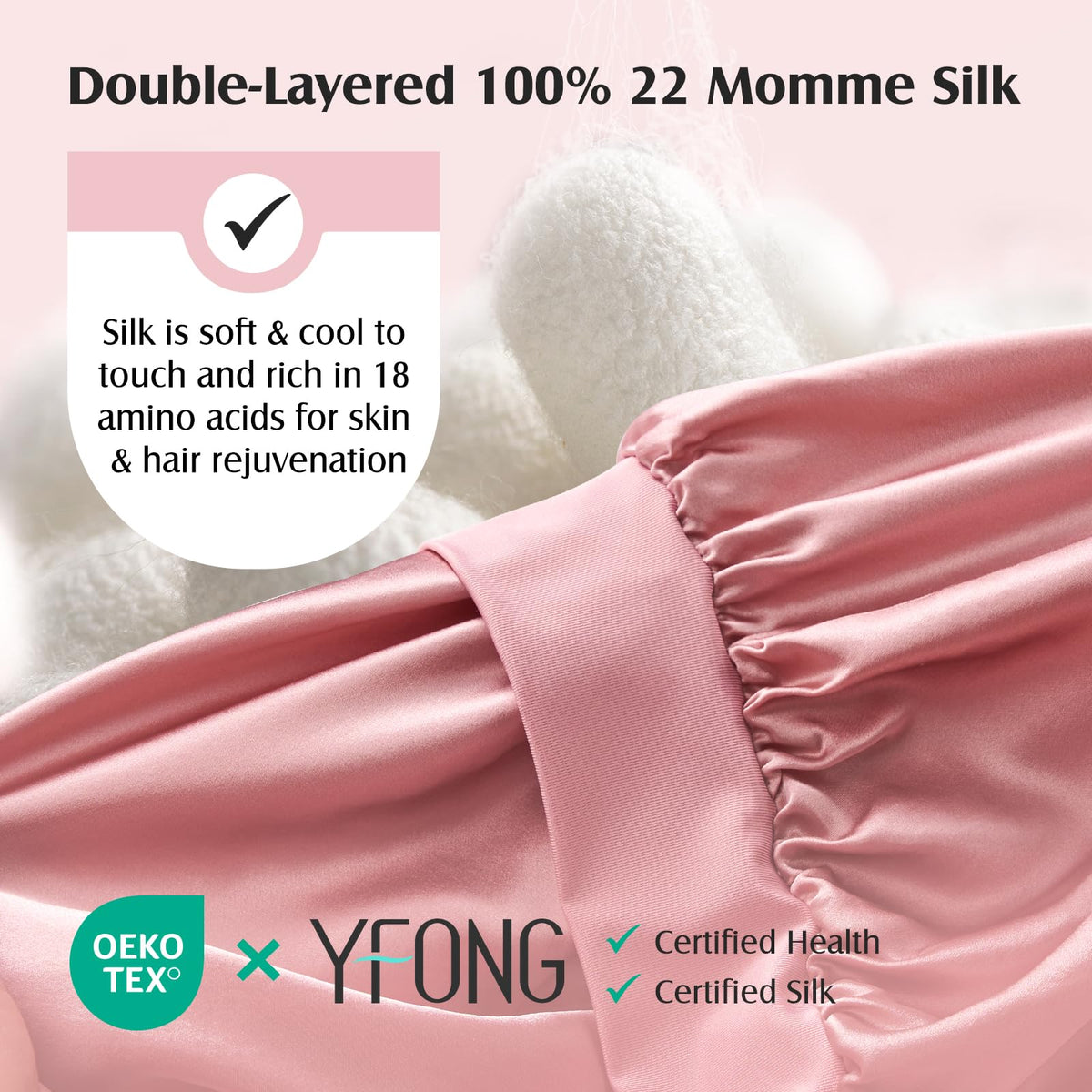 YFONG 100% 22 Momme Mulberry Silk Double-Layer Sleep Bonnet