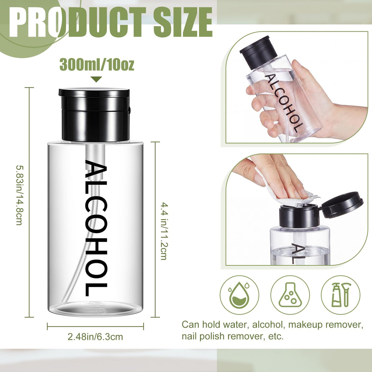 Layhit Reusable Plastic Alcohol Pump Dispenser Bottle