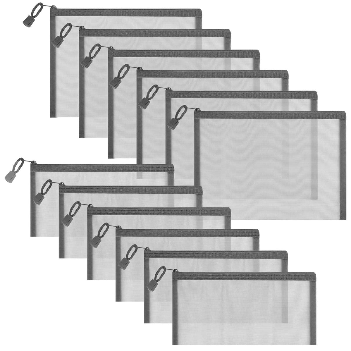 12-Piece Zipper Nylon Mesh Pouches, Clear Multipurpose Storage Bags