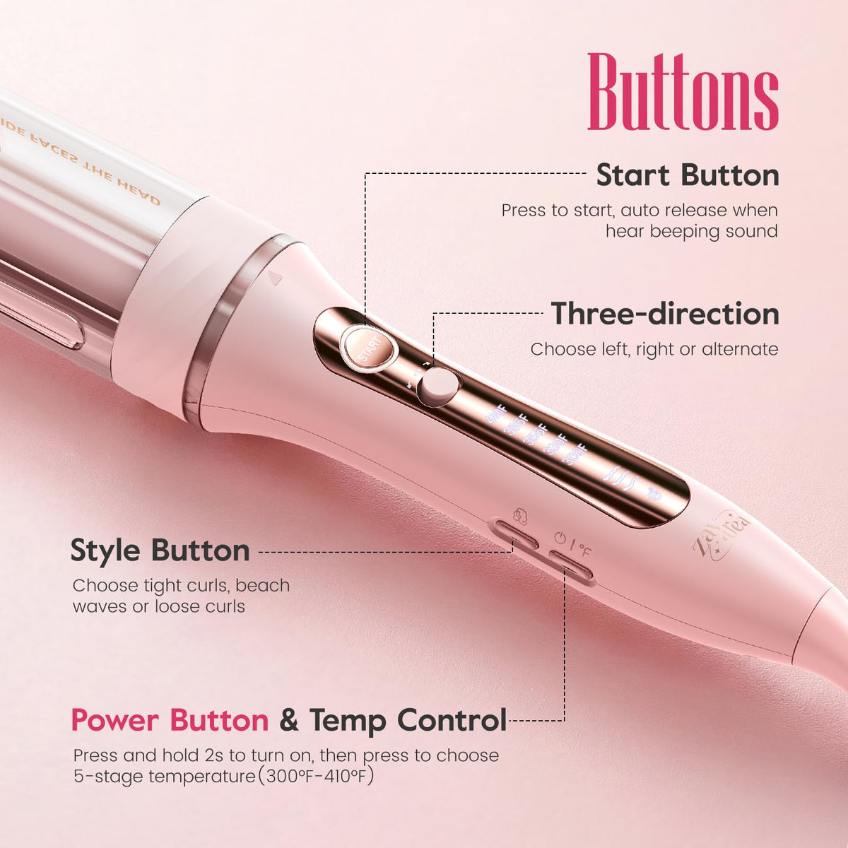 ZAVAREA Automatic Rotating Curling Iron with Ceramic Barrel
