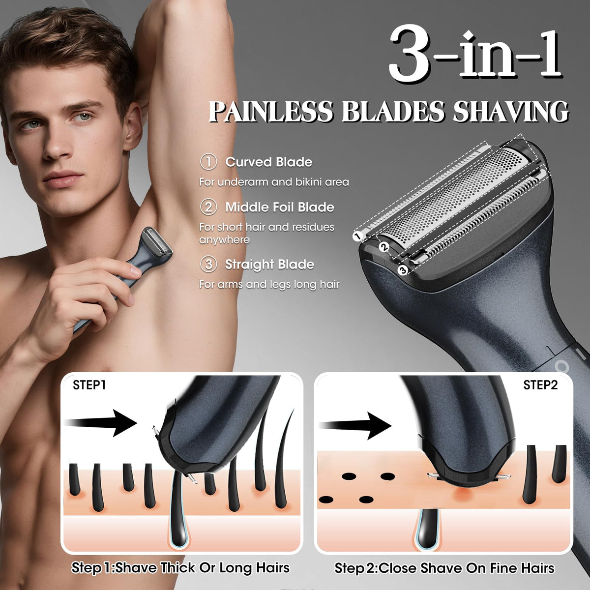 Dumite 6-in-1 Electric Body Hair Trimmer, Black, Wet & Dry USB Groomer
