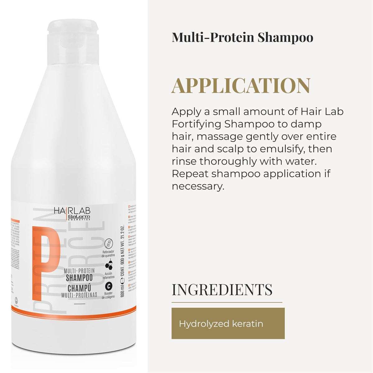 SALERM Fortifying Multi-Protein Shampoo with Hydrolyzed Keratin, 600 ml