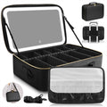 Large Makeup Bag with LED Mirror, Adjustable Dividers and Travel Straps