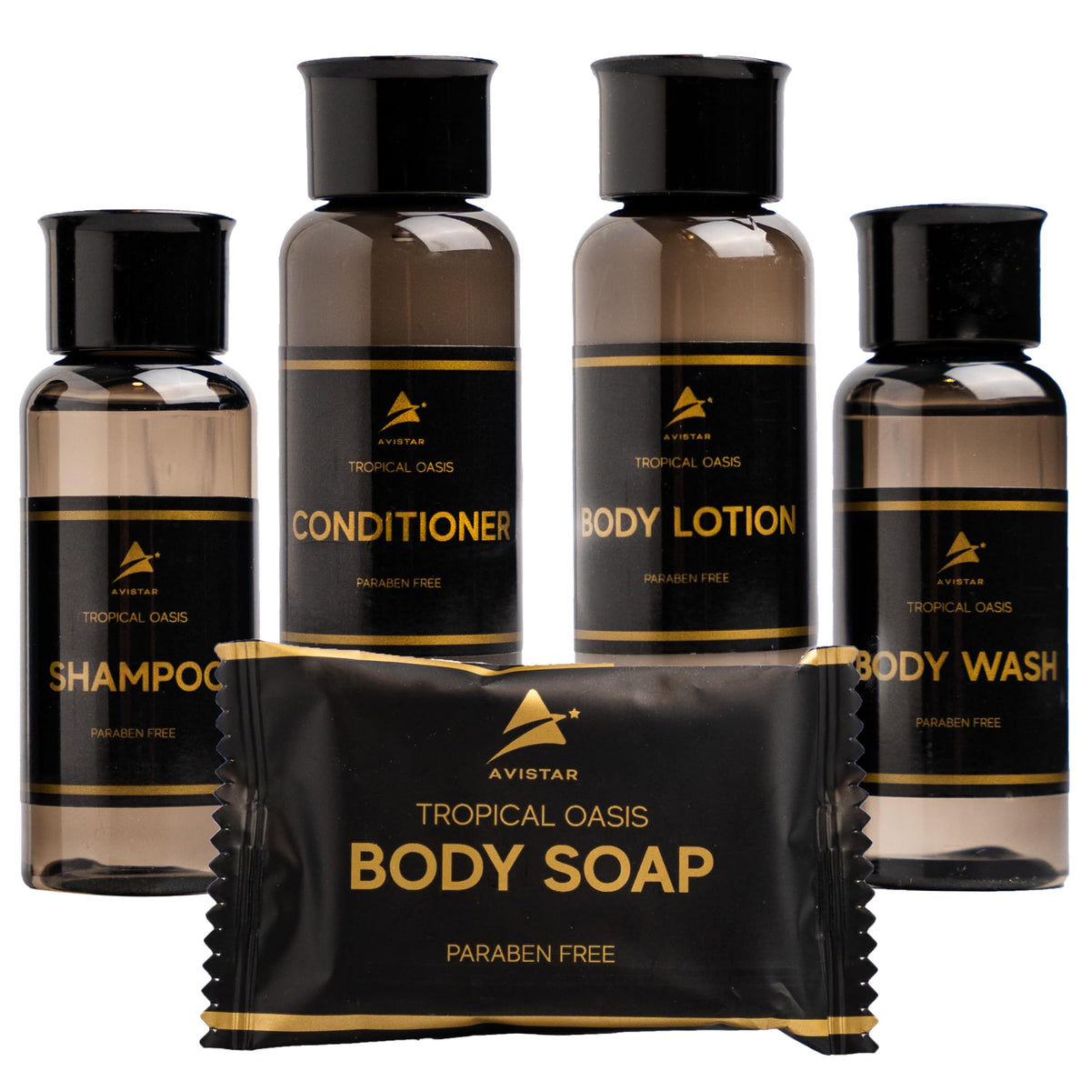 Hotel Toiletries Bulk Set with Shampoo, Conditioner, Soap, Lotion & Body Wash