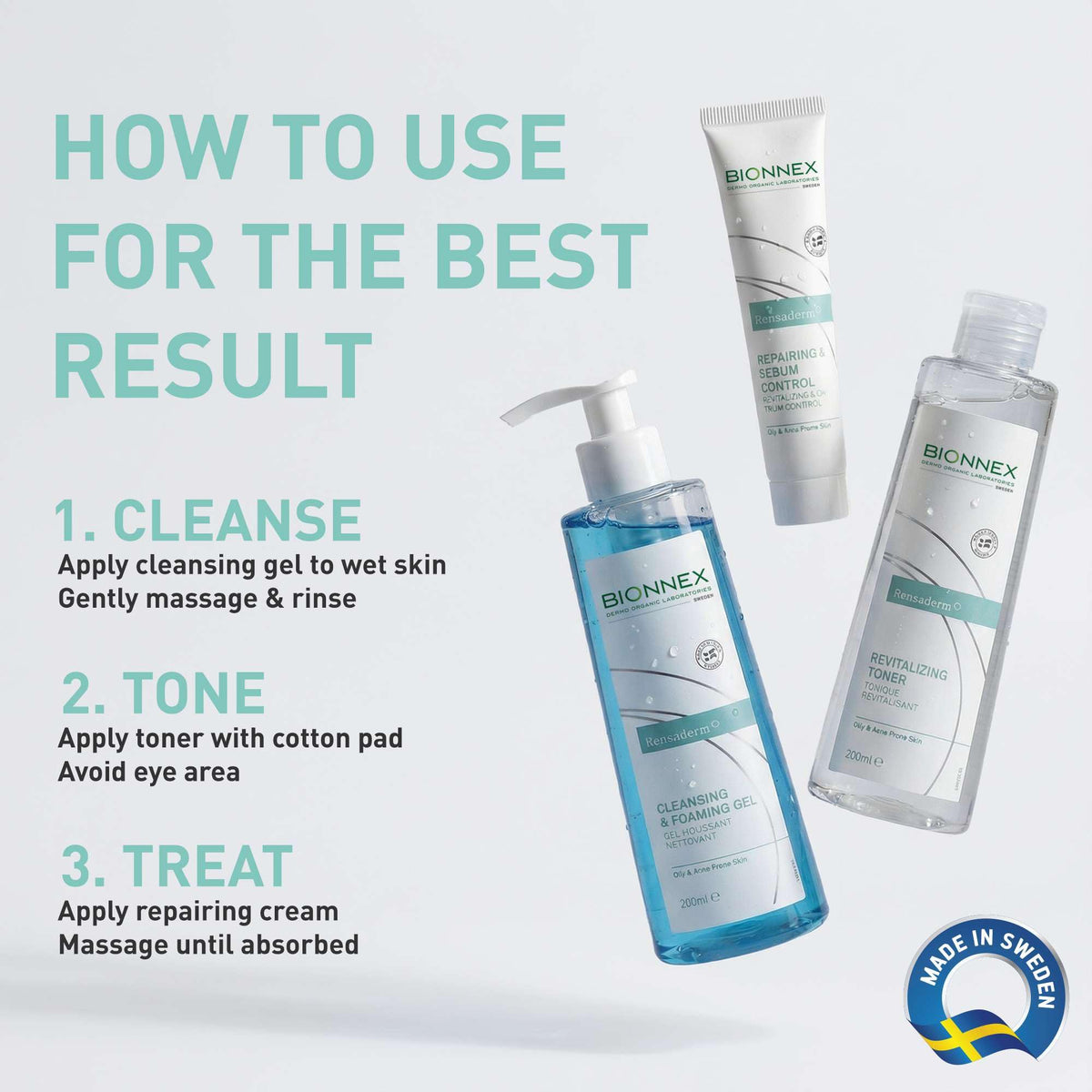 Bionnex Complete Acne Treatment Routine, 3-Step Daily Skin Care Kit