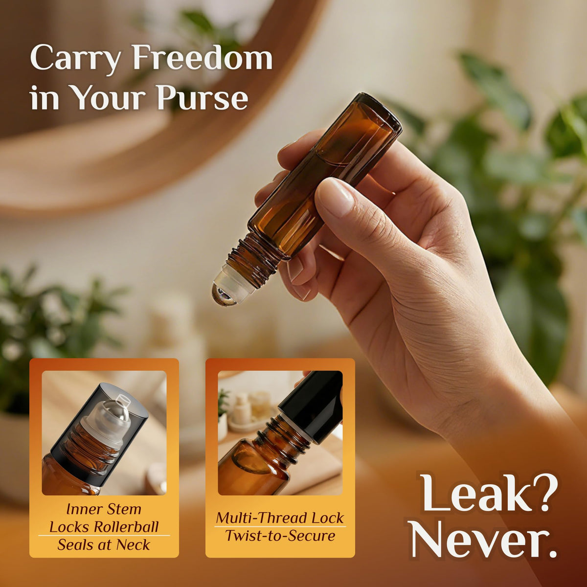 PrettyCare Empty Glass Roller Bottles with Stainless Steel Roller Balls