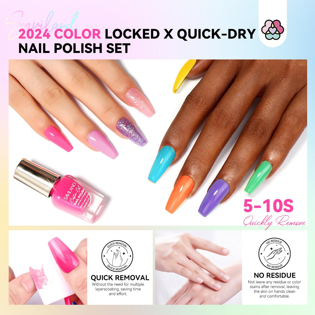 SAVILAND 20+3-Piece Quick-Dry Nail Polish Set with Base and Top Coat