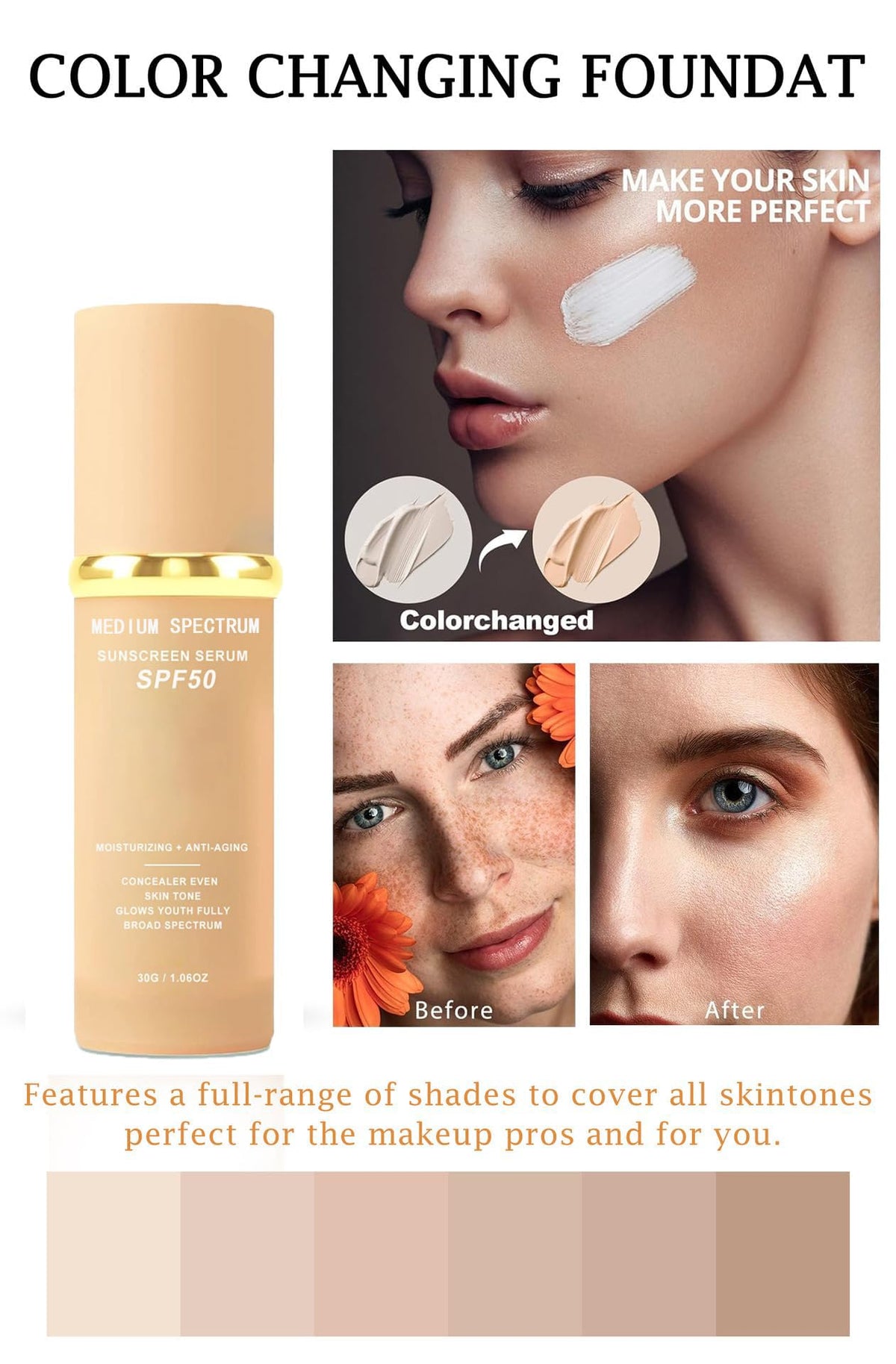 4-in-1 Magic Foundation with SPF 50, Hydrating Concealer Lotion