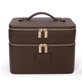HiTotes Large Leather Makeup Bag Double-Layer Vanity Case