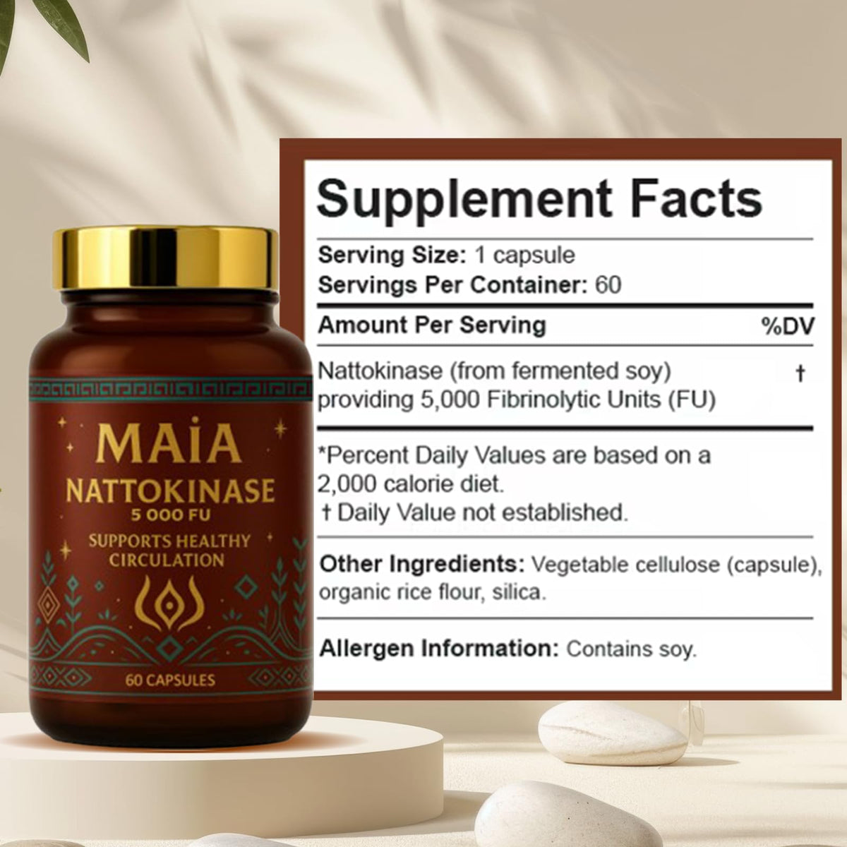 Maia Nattokinase Supplement 5000 FU with Vegetarian Capsules